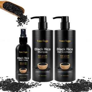 Juego de cuidado del <span class=keywords><strong>cabello</strong></span> de arroz negro sin sulfato y silicona con logotipo personalizado <span class=keywords><strong>que</strong></span> promueve <span class=keywords><strong>el</strong></span> crecimiento, revitaliza <span class=keywords><strong>el</strong></span> brillo, tratamiento anticaída del <span class=keywords><strong>cabello</strong></span> - Product Image 1