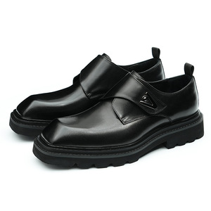Chaussures pour hommes à talons hauts et semelles en cuir, à bout large et carré, idéales pour les tenues professionnelles formelles, légères et confortables - Product Image 1