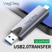 Lector de Tarjetas OTG 2 en 1 Veggieg Factory, de Aleación de Aluminio, USB 3.0 5Gbps a Tipo C, Adaptador USB, Lectores de Tarjetas SD/TF