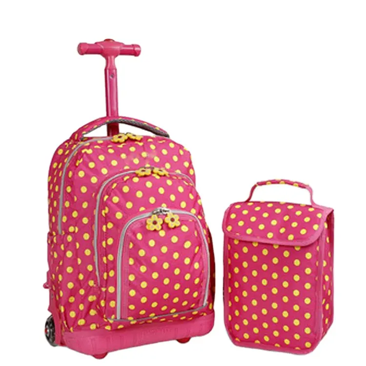 Wholesale Cheap Kids' Trolley Backpack with Lunch Bag Waterproof Anime Pattern Trolley Wheels for School Use for Girls