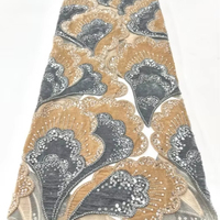 Tissu de dentelle française luxueux et écologique en velours brodé de grosses perles et de sequins, fait main, pour mariage nigérian, motifs floraux pour femmes