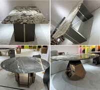 Pied de table de salle à manger en acier inoxydable argenté brillant, finition métallique Haida, finition extérieure en laiton, brosse pour meubles