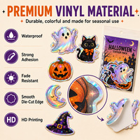 Autocollants holographiques personnalisés pour Halloween, découpés, imperméables, motifs fantômes mignons, chats noirs, citrouilles Jack O' Lantern, sorcières, pour ordinateur portable, bouteille d'eau, fête