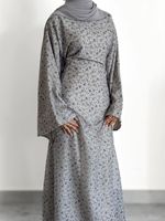 Robe Abaya à manches longues, col rond, fermeture éclair au dos, imprimé floral, tissu 100% polyester, impression numérique