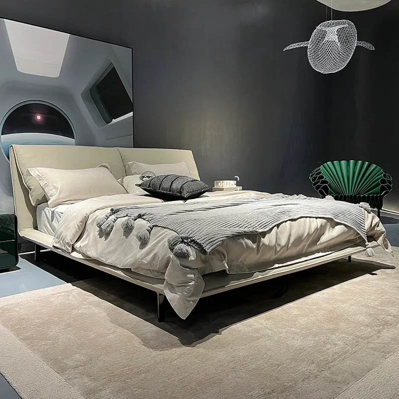 モダンなホワイトレザーのキングサイズベッド高品質の布張りのベッドルームセット家具