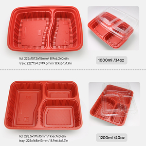 Boîte à bento personnalisée <span class=keywords><strong>rouge</strong></span> et noire, jetable, compatible micro-ondes, sans BPA, pour sandwichs, pizzas, salades, pains, vente en gros - Product Image 4