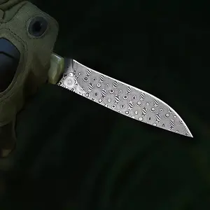 Pequeño <span class=keywords><strong>tatuaje</strong></span> rosa de acero damasco, <span class=keywords><strong>cuchillo</strong></span> de bolsillo plegable con mango de cuerno de flor de vaca - Product Image 4