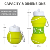 Mug de voyage sportif pliable en silicone, anti-fuite, réutilisable, sans BPA, grande capacité 550 ml, motif dessin animé, logo personnalisé, portable