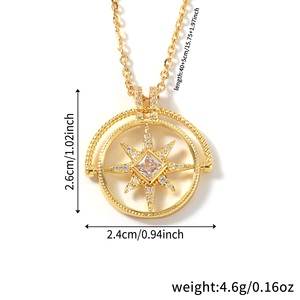 Collier pendentif étoile à huit branches plaqué or, chaîne fine, grand charme en zircon cubique blanc - Product Image 6