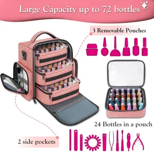 Usine conception personnalisée voyage vernis à ongles organisateur sac à dos outils sac de rangement peut contenir 72 bouteilles vernis à ongles sac