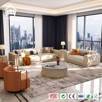 Set Sofa Chesterfield Desainer dengan Kursi Barrel Oranye Terang, Perabot Ruang Tamu untuk Mansion, Perabotan Seluruh Ruangan Pesanan Khusus