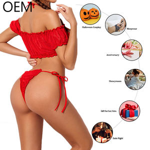 新しい女性用セクシーな虹色の透明なボウレースアップランジェリーセット、Tバック付き、ツーピーススクエアカットカラーブラ下着 - Product Image 4