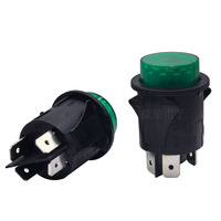 Interruptor de Botón Pulsador Redondo de 25 mm, 16A250VAC T105 RL5-121, Encendido/Apagado, Bloqueo Automático, Luz Verde, con Tapa de PVC, Impermeable