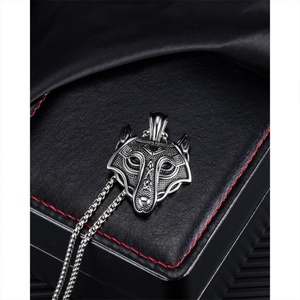 Retro Personal 3D Design Celtic Wolf Head Shaped Pendant Hip-Hop Stainless Steel Mens Pendant Necklace - Product Image 6