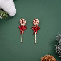 Boucles d'oreilles pendantes en forme de sucette à la menthe plaquées or pour femme, bijoux de Noël fantaisie, cadeaux pour femme, vente en gros de bijoux de Noël