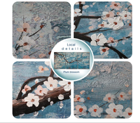 Grande Peinture Murale pour Salon, 100% Peinte à la Main, Encadrée, B&C ART, Ensemble de Peintures Acryliques Paysage, Personnalisée, Bleu Classique, Prête à Poser