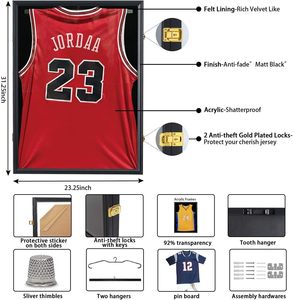 Vitrina Rectangular Negra de Madera para Exhibición de Camisetas, con Caja de Sombra, con Cerradura y Protección UV, para Béisbol, <span class=keywords><strong>Baloncesto</strong></span>, Fútbol Americano, Fútbol, Hockey - Product Image 3