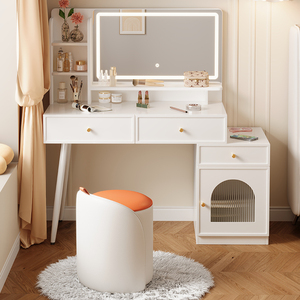 <span class=keywords><strong>Coiffeuse</strong></span> de Chambre en Mélamine avec Miroir, Table de Maquillage en Bois Style Rétro Européen avec Armoire - Product Image 1