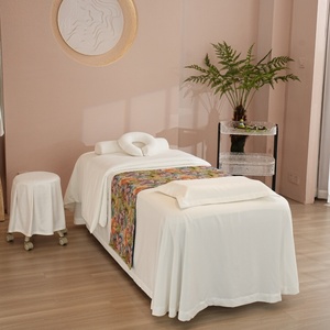 Ensemble de draps de <span class=keywords><strong>table</strong></span> de massage en microfibre blanc 4 pièces Taille et logo personnalisés - Product Image 5