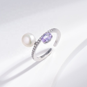 Bague fleurie vintage en argent 925 plaqué or 18 carats, prix usine, bijoux fins, zircon cubique, anneaux minimalistes ouverts avec coquille de perle - Product Image 2