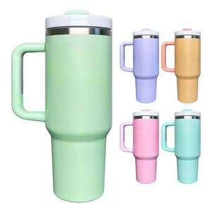 In Stock H2.0 Stainless Steel Vacuum Insulated Tumbler Glossy Matte <b>Macaron</b> with Handle and Straw - Product Image 2