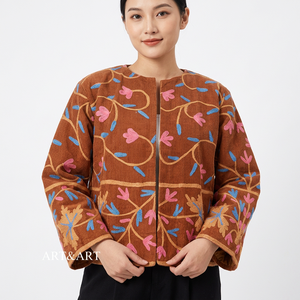 Chaqueta de Algodón Transpirable Acolchada con Bordado Floral Cotrise de Aspecto Impresionante para Otoño e Invierno, Cuello Mao, Largo Regular para Mujer - Product Image 1