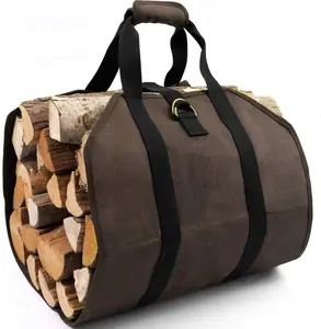Durable Heavy Log Tote Carrier Bag Canvas Firewood Log Carrier Holder