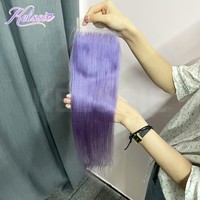 Kelssie Dapat Menyesuaikan Bundel Rambut Manusia Warna Ungu Dengan Closure, Ekstensi Rambut Lurus Berwarna Ungu Asal Brazil
