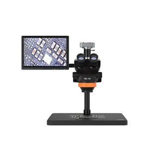 TBK 701 Electron 7-50X HDMI Microscope stéréo trinoculaire Caméra CCD 2 modes de travail avec source de lumière LED annulaire