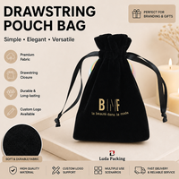 Bolsa de Terciopelo Negra a Prueba de Polvo para Auriculares, Cables, Electrónicos, Artículos de Aseo, Organizador de Viaje, Bolsa de Terciopelo con Cordón, Tamaño Personalizado