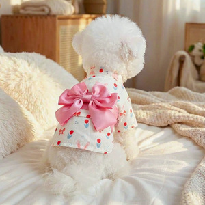 Vêtements pour chiens et chats de petite et moyenne taille, robe de luxe à fleurs avec nœud papillon, printemps-été - Product Image 2