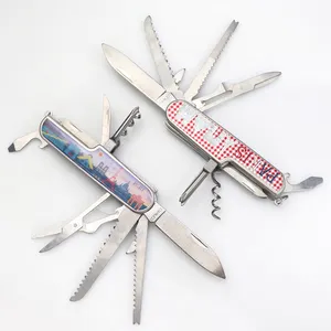 Factory Direct Supply Custom Logo Stainless Steel Folding Pocket 11 In 1 Multifunction Knife Keychain