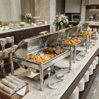 Plat à chafing professionnel chauffé à l'alcool en acier inoxydable 201, ensemble de buffet avec couvercle roulant et supports à combustible pour hôtel