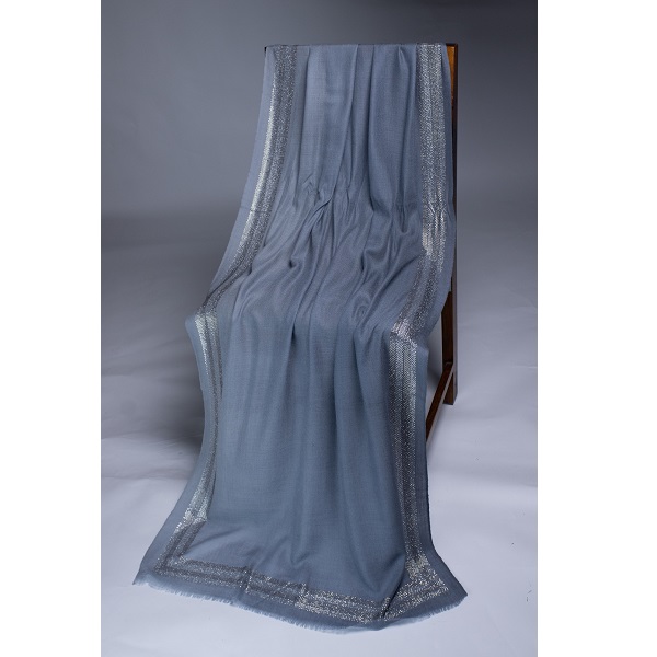 VIC Cashmere Fine Wool Pashmina Blend Stole - 20-Line 4-Side Border Crystal Grey 70x200cm