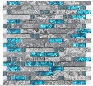 Azulejos de mármol gris pulido y azul azulado, azulejos de cocina contra salpicaduras, mosaicos de vidrio