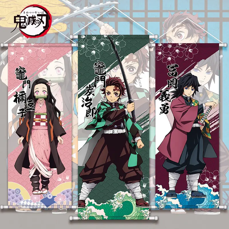 โปสเตอร์ลายการ์ตูนเรื่อง Demon Slayer,โปสเตอร์สกอลล์ศิลปะแขวนผนัง Tanjirou Kamado Nezuko 72*28ซม.