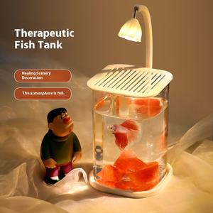 Nouveau moderne carré écologique en plastique Aquarium Fish Tank Kit filtre lumière LED pour Betta poisson crevettes poisson rouge Live Room bureau - Product Image 4