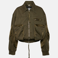 Blouson d'aviateur avec logo personnalisé OEM et tissu en coton à encolure rabattue et poches cargo pour le travail Veste en jean pour hommes avec fermeture éclair lourde