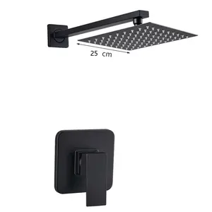 2024 Hot Black Bathroom Hot And Cold Shower Mixer In Wall Mounted Rain Concealed Square Shower Set Rain Without Slide Bar