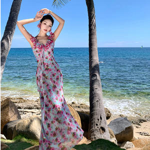 Vestido de Gasa con Volantes Florales, Cuello en V, Corte Regular, Dos Usos, Secado Rápido, Traje de Baño, Verano 2025 - Product Image 5