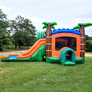 Wet or dry commercial kids party bouncing castle combo bouncer <b>inflatable</b> tropical bounce <b>house</b> with water slide - Product Image 1