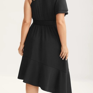 Robe midi élégante pour femme, à manche unique, épaule asymétrique, volant, taille haute, couleur unie, grandes tailles – Offre Spéciale - Product Image 5