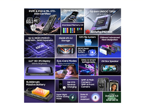 โทรศัพท์มือถือ 5G รุ่นทนทาน หน้าจอ 6.67 นิ้ว ความจุ 12+256GB แบตเตอรี่ 15000mAh ระบบปฏิบัติการ Android 16 สมาร์ทโฟน จอแสดงผล 120HZ Blackview Rock 2 - Product Image 4