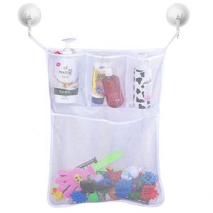 Modern Mesh <b>Bath</b> <b>Storage</b> Bag Foldable Hanging Bathroom Organizer with Round Suction Cup Hooks for Baby Toys and Sets - Product Image 1