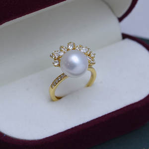 10-11mm Freshwater Round Pearl Ring S925 Silver with Adjustable Opening Strong Light and Fine Flaws Elegant Flap Jewelry - Product Image 1