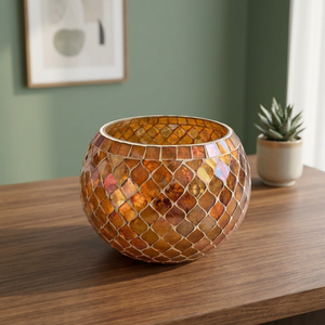 Portavelas Redondo de Mosaico de Vidrio Hecho a Mano con Impresión Troquelada para Decoración de Centros de Mesa en el Hogar, Bodas y Navidad - Product Image 2