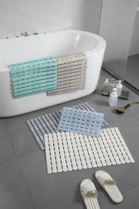 Easy Clean Anti-Fall Wave Pattern <strong>Bath</strong> <strong>Mat</strong> Quick-Dry Eco-Friendly TPE Drain Holes Square Machine Made <strong>White</strong> Dark Grey - Product Image 5