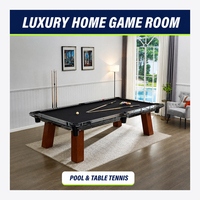 Table de billard convertible 2-en-1 avec plateau de tennis de table, rails en verre trempé, poches en cuir, pieds en bois massif, table de billard de luxe pour la maison et la villa