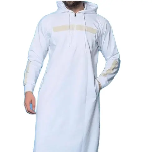 Fashionable men islamic clothing muslim thobe hooded long sleeve letter printed robe abaya islam
