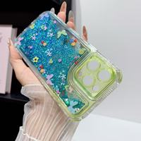 Coque de téléphone à double dégradé effet sable mouvant pour iPhone 17 16 15 Pro, coque de smartphone transparente résistante aux chocs avec paillettes flottantes